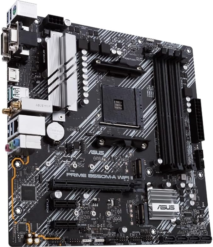 ASUS Prime B550M-A WiFi II AMD AM4 (3rd Gen Ryzen™) Micro ATX Motherboard (PCIe 4.0, WiFi 6, ECC Memory, 1Gb LAN, HDMI 2.1/D-Sub, 4K@60HZ, Addressable Gen 2 RGB Header and Aura Sync) ASUS Prime B550M-A WiFi II AMD AM4 (3rd Gen Ryzen™) Micro ATX Motherboard (PCIe 4.0, WiFi 6, ECC Memory, 1Gb LAN, HDMI 2.1/D-Sub, 4K@60HZ, Addressable Gen 2 RGB Header and Aura Sync)